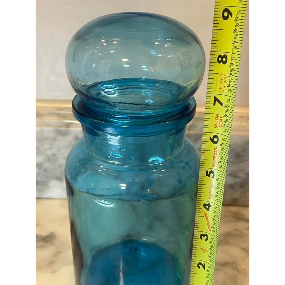 Vintage Teal Aqua Blue Belgian Glass Apothecary Jar 8.5” Made in Belgium - Picture 6 of 7